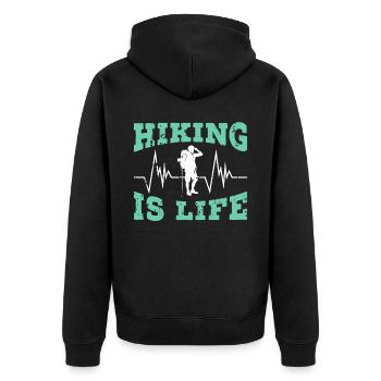 Wandern Berge Klettern Wandertrek Ich liebe Wandern - Unisex Premium Bio Zip Hoodie - Schwarz - Hinten - Nico (187cm)