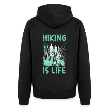 Wandern Berge Klettern Wandertrek Ich liebe Wandern - Unisex Premium Bio Zip Hoodie - Schwarz - Hinten - Nico (187cm)