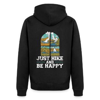 Wandern Berge Klettern Wandertrek Ich liebe Wandern - Unisex Premium Bio Zip Hoodie - Schwarz - Hinten - Nico (187cm)