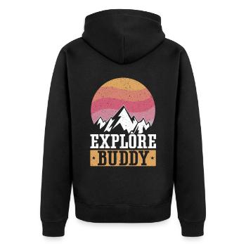 Wandern Berge Klettern Wandertrek Ich liebe Wandern - Unisex Premium Bio Zip Hoodie - Schwarz - Hinten - Nico (187cm)