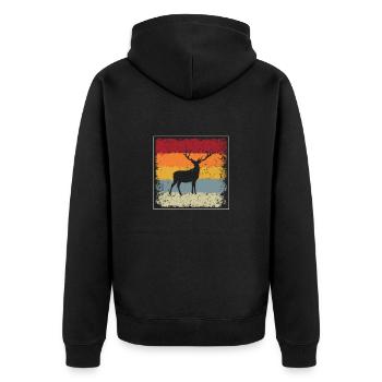 Hirsch Retro - Unisex Premium Organic Zip Hoodie - black - Back - Nico (187cm)