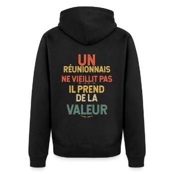 Un Réunionnais Ne Vieillit Pas Humour Homme 974 - Veste à capuche bio Premium Unisexe - noir - Dos - Nico (187cm)