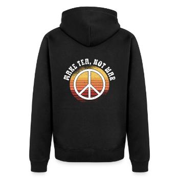 Hippie Peace Zeichen Frieden Blumen Blumenkind - Unisex Premium Bio Zip Hoodie - Schwarz - Hinten - Nico (187cm)