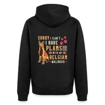 Belgian Malinois Sorry I Can't I Have Police Dog - Unisex Premium Bio Zip Hoodie - Schwarz - Hinten - Nico (187cm)