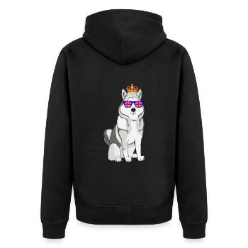Husky Queen Elizabeth II British Crown Dog - Unisex Premium Organic Zip Hoodie - black - Back - Nico (187cm)