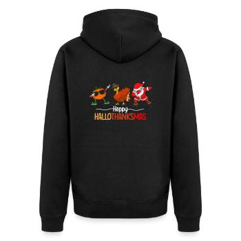 Happy HalloThanksMas Pumpkin Santa Claus Turkey - Unisex Premium Bio Zip Hoodie - Schwarz - Hinten - Nico (187cm)