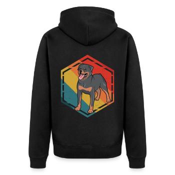 Rottweiler Retro - Unisex Premium Organic Zip Hoodie - black - Back - Nico (187cm)