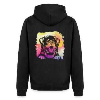 Rottweiler Retro - Unisex Premium Organic Zip Hoodie - black - Back - Nico (187cm)