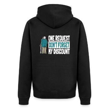 Rentner Rente Witzig Dont Forget My Discount - Unisex Premium Bio Zip Hoodie - Schwarz - Hinten - Nico (187cm)