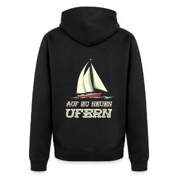 Auf zu neuen Ufern Segeln Segelschiff - Unisex Premium Bio Zip Hoodie - Schwarz - Hinten - Nico (187cm)
