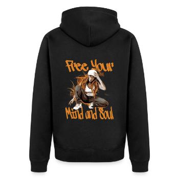 Free Your Mind And Soul Hip Hop Rap - Unisex Premium Bio Zip Hoodie - Schwarz - Hinten - Nico (187cm)