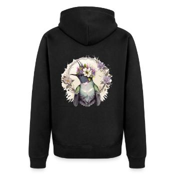 Aquarelle mignonne Colibri Fleur Couronne Florale Bi - Veste à capuche bio Premium Unisexe - noir - Dos - Nico (187cm)