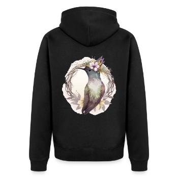 Watercolor Hummingbird Flower Crown Floral Birds - Unisex Premium Bio Zip Hoodie - Schwarz - Hinten - Nico (187cm)