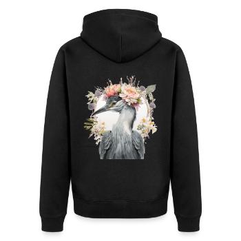 Watercolor Heron Freshwater Bird Flower Crown Flor - Unisex Premium Organic Zip Hoodie - black - Back - Nico (187cm)