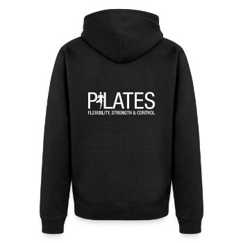 Pilates Exercises - Unisex Premium Organic Zip Hoodie - black - Back - Nico (187cm)