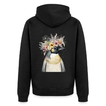 Mignon Empereur Pingouin Fleur d’oiseau de mer Couronne Floral B - Veste à capuche bio Premium Unisexe - noir - Dos - Nico (187cm)