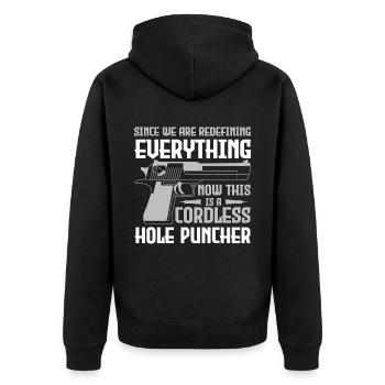 Dies Ist Ein Schnurloser Lochpuncher - Unisex Premium Bio Zip Hoodie - Schwarz - Hinten - Nico (187cm)