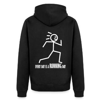Laufen Sprinten Laufsport - Unisex Premium Bio Zip Hoodie - Schwarz - Hinten - Nico (187cm)