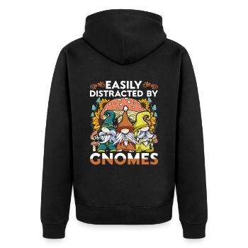 Garden Gnome Easiliy Distracted By Gnomes - Unisex Premium Organic Zip Hoodie - black - Back - Nico (187cm)