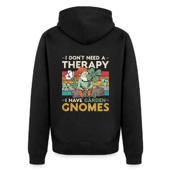 Ich Brauche Keine Therapie Ich Habe Gartenzwerge - Unisex Premium Bio Zip Hoodie - Schwarz - Hinten - Nico (187cm)