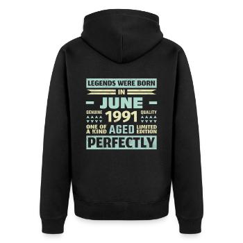 32ème Anniversaire Juin Millésime 1991 Millésime - Veste à capuche bio Premium Unisexe - noir - Dos - Nico (187cm)