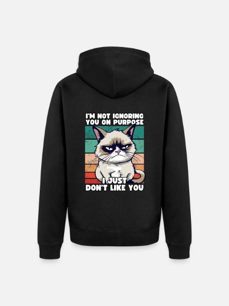 Sjov grump kat - jeg kan bare ikke lide dig kynisk - Premium økologisk unisex-hættejakke - sort