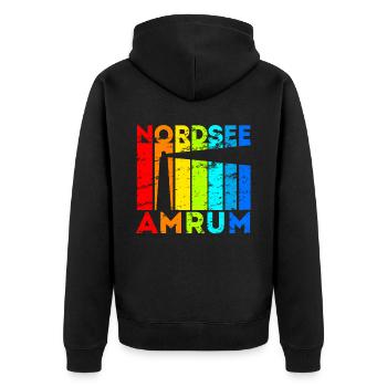 Amrum Nordsee Nordfriesische Insel Geschenk - Unisex Premium Bio Zip Hoodie - Schwarz - Hinten - Nico (187cm)