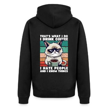 Grump Cat - I drink Coffee and I hate people - Unisex Premium Organic Zip Hoodie - black - Back - Nico (187cm)