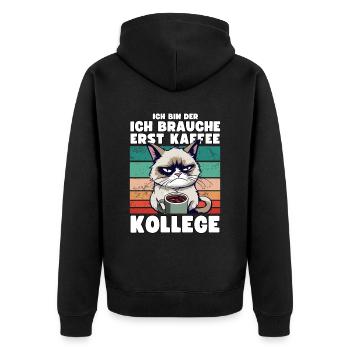Grump Cat - Ich Brauche Erst Kaffee Trinker Humor - Unisex Premium Bio Zip Hoodie - Schwarz - Hinten - Nico (187cm)