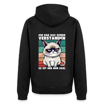Lustige Grump Cat - Ich Hab Das Schon Verstanden - Unisex Premium Bio Zip Hoodie - Schwarz - Hinten - Nico (187cm)