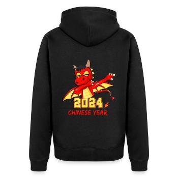 Chinese Year 2024 - Dabbing Dragon - Unisex Premium Organic Zip Hoodie - black - Back - Nico (187cm)