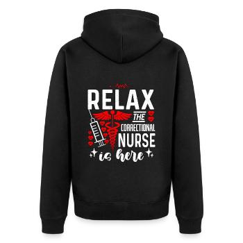 Correctional Nurse Relax The Correctional Medicine - Unisex Premium Organic Zip Hoodie - black - Back - Nico (187cm)