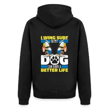 Wing Surf Wing Foil Hund - Unisex Premium Bio Zip Hoodie - Schwarz - Hinten - Nico (187cm)