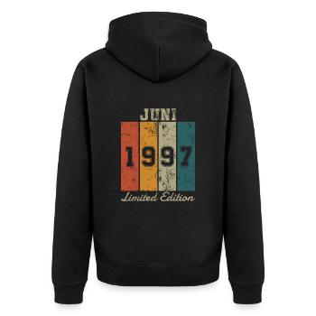 Date de naissance : Juin 1997 - Edition Limitée Rétro - Veste à capuche bio Premium Unisexe - noir - Dos - Nico (187cm)