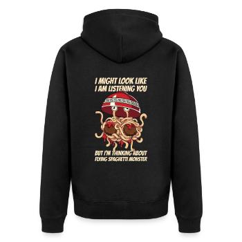 FSM Pastafarian - Unisex Premium Bio Zip Hoodie - Schwarz - Hinten - Nico (187cm)