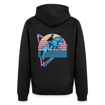 Pferd Pferde Retro - Unisex Premium Bio Zip Hoodie - Schwarz - Hinten - Nico (187cm)