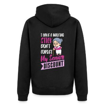 Pensioner Pension Granny Dont Forget My Senior Discount - Unisex Premium Organic Zip Hoodie - black - Back - Nico (187cm)