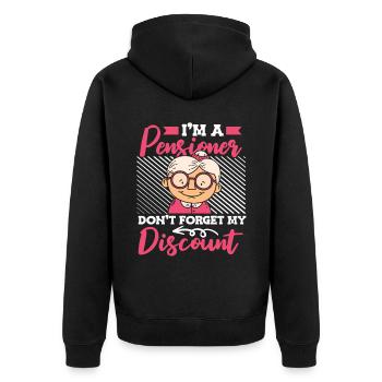 Rentner Rente Oma Dont Forget My Discount - Unisex Premium Bio Zip Hoodie - Schwarz - Hinten - Nico (187cm)