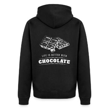 Life is Better With Chocolate Schokolade - Unisex Premium Bio Zip Hoodie - Schwarz - Hinten - Nico (187cm)