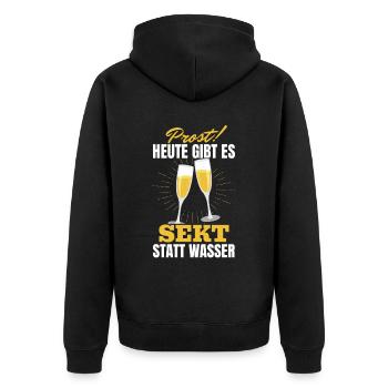 Prost Heute gibt es Sekt statt Wasser - Lustiges - Unisex Premium Bio Zip Hoodie - Schwarz - Hinten - Nico (187cm)