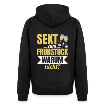 Sekt zum Frühstück? Warum nicht! Mädelsabend - Unisex Premium Bio Zip Hoodie - Schwarz - Hinten - Nico (187cm)