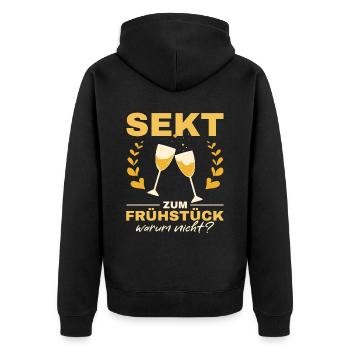 Sekt zum Frühstück? Warum nicht! Mädelsabend - Unisex Premium Bio Zip Hoodie - Schwarz - Hinten - Nico (187cm)