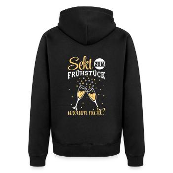 Sekt zum Frühstück? Warum nicht! Mädelsabend - Unisex Premium Bio Zip Hoodie - Schwarz - Hinten - Nico (187cm)