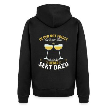 In der Not frisst der Bauer Heu, Ich trinke Sekt - Unisex Premium Bio Zip Hoodie - Schwarz - Hinten - Nico (187cm)
