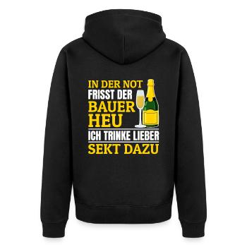 In der Not frisst der Bauer Heu, Ich trinke Sekt - Unisex Premium Bio Zip Hoodie - Schwarz - Hinten - Nico (187cm)