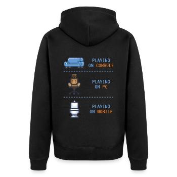 Playing On Gaming Games - Unisex Premium Bio Zip Hoodie - Schwarz - Hinten - Nico (187cm)