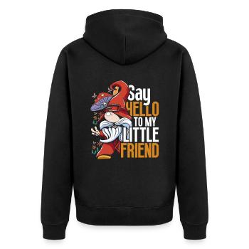 Gartenzwerg Say Hello To My Little Friend - Unisex Premium Bio Zip Hoodie - Schwarz - Hinten - Nico (187cm)