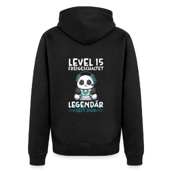 Level 15 Jahre Geburtstagsshirt Panda Gamer - Unisex Premium Bio Zip Hoodie - Schwarz - Hinten - Nico (187cm)