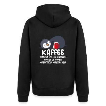 Kaffee erreicht Stellen Motivation Fauler Pinguin - Unisex Premium Bio Zip Hoodie - Schwarz - Hinten - Nico (187cm)