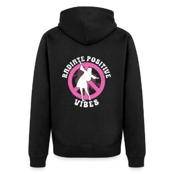 Hippie Peace Zeichen Frieden Blumen Blumenkind - Unisex Premium Bio Zip Hoodie - Schwarz - Hinten - Nico (187cm)